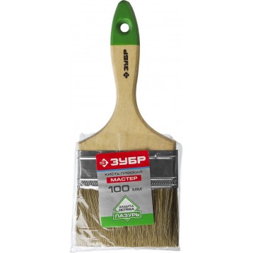 4-01009-100 | Кисть плоская, смешанная щетина, деревянная ручка, 100мм, ЗУБР МАСТЕР-1