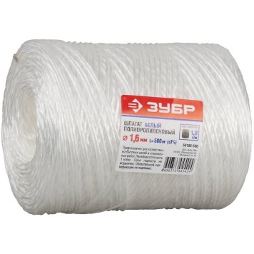 50100-500 | Шпагат полипропиленовый, d=1,6 мм, 500м, белый, 32 кгс, 1,0 ктекс, ЗУБР МАСТЕР-1