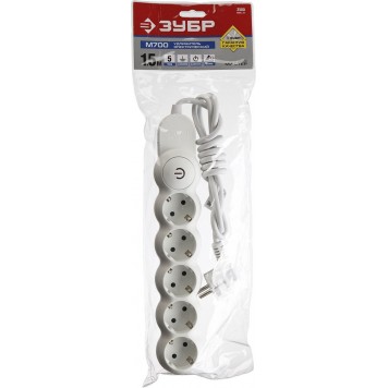 55059-1.5 | Удлинитель электрический, ПВС сечение 1кв мм, выкл, заземл, защитная шторка, 5 гнезд, макс мощн 3500Вт, 1,5м, ЗУБР МАСТЕР-1
