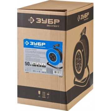 55082-50 | Удлинитель на катушке, 50 м, 3500 Вт, 4 гнезда, ПВС 3x1,5 мм2, ЗУБР ПРОФЕССИОНАЛ-6