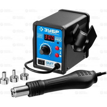 55350 | Паяльная станция термовоздушная цифровая, 100-500°C, шаг 1°C, 120л/мин, 650Вт, 3 насадки, ЗУБР ПРОФЕССИОНАЛ-0