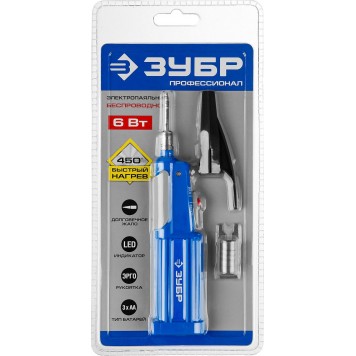 55410 | Паяльник беспроводной на батарейках, высокотемпературное жало, 3xAA, 6Вт, ЗУБР ПРОФЕССИОНАЛ-7