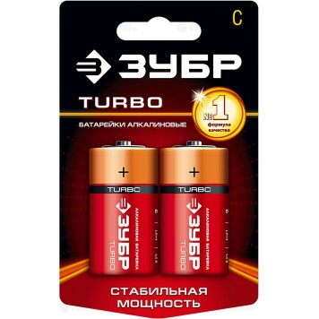 59215-2C | Щелочная батарейка 1.5 В, тип С, 2 шт, ЗУБР TURBO-0