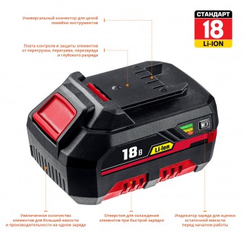 АКБ-18-3 С1 | Аккумуляторная батарея 18 В, Li-Ion, 3.0 Ач, ЗУБР СТАНДАРТ-1