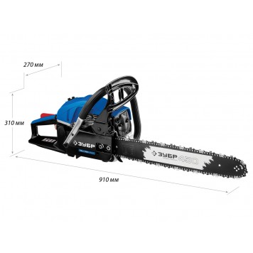 ПБЦ-490 45ДП | Пила цепная бензиновая, хромир. цилиндр, праймер, декомпрессионный клапан, 49 см3 (2,2 кВт), шина 45 см, 12500 об/мин, ЗУБР ПРОФЕССИОНАЛ-1