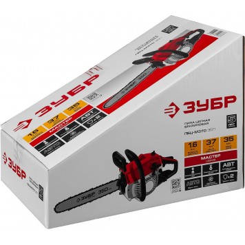 ПБЦ-М370 35П | Пила цепная бензиновая, хромир. цилиндр, праймер, 37 см3 (1,2 кВт), шина 35 см, 11500 об/мин, ЗУБР МАСТЕР-16