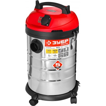 ПУ-30-1400 М3 | Пылесос строительный, модель М3-30, 30 л, 1400 Вт, сухая и влажная уборка, корпус из нержавеющей стали, розетка до 2000Вт, ЗУБР МАСТЕР-2