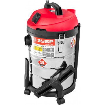 ПУ-30-1400 М3 | Пылесос строительный, модель М3-30, 30 л, 1400 Вт, сухая и влажная уборка, корпус из нержавеющей стали, розетка до 2000Вт, ЗУБР МАСТЕР-12