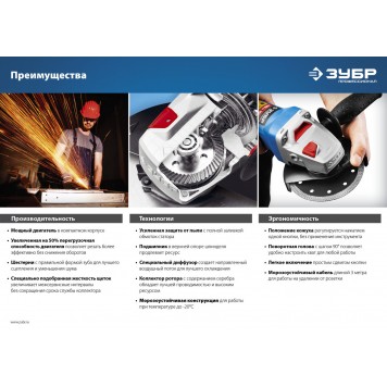 УШМ-П125-1000 | Углошлифовальная машина (болгарка), пылезащита, 125 мм, 11000 об/мин, 1000 Вт, ЗУБР ПРОФЕССИОНАЛ-11