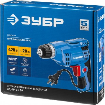 ЗД-П421 ЭР | Дрель безударная, реверсивная, 420 Вт, 10 мм БЗП патрон, электронная регулировка скорости, 0-3000 об/мин, ЗУБР ПРОФЕССИОНАЛ-10