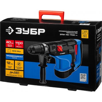 ЗПМ-40-1100 ЭК | Перфоратор SDS-Max, 0-500 об/мин, 0-2800 уд/мин, 12 Дж, 7 кг, 1100 Вт, кейс, ЗУБР ПРОФЕССИОНАЛ-12
