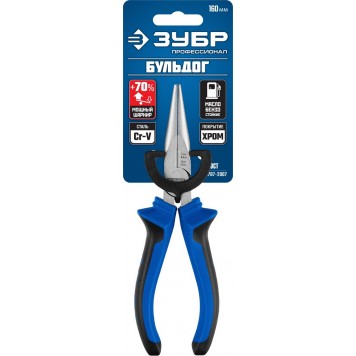 2201-3-16_z02 | Тонкогубцы "БУЛЬДОГ", эксцентриковое расположение шарнира, особостойкое спец.покрытие Н12Х1(никель/хром), двухкомп рукоятки, 160мм, ЗУБР ПРОФЕССИОНАЛ-1