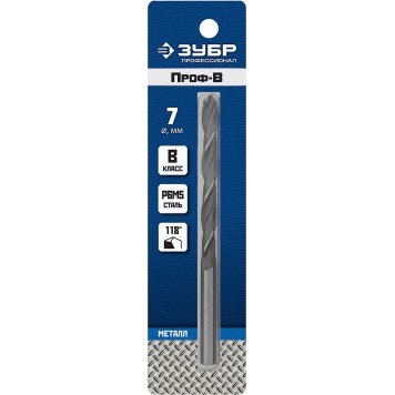 29621-7 | Сверло по металлу Проф-В, класс В, Р6М5, d=7,0 мм, ЗУБР ПРОФЕССИОНАЛ-1