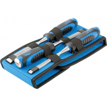 24450 | Набор долот-стамесок плоских, 3 шт, 12-16-20 мм, двухкомпонентная рукоятка, металлический затыльник, БАРС-1