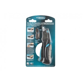 78870 | Нож, ремонтно-монтажный, трехкомпонентная рукоятка, авто выброс, возврат лезвия, пистолетного типа, 170 мм, 5 запасных лезвия, GROSS-1