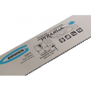 22875 | Пильное полотно для прецизионного стусла, 600 мм, каленый зуб 3D, 18 TPI, GROSS PIRANHA-3