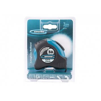 31111 | Рулетка 3 м x 19 мм, магнитный обрезиненный зацеп, двусторонняя шкала, Нейлоновое покрытие, автоматическая фиксация, GROSS SCHLAGFEST-2