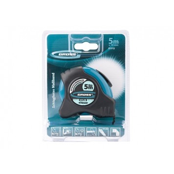 31112 | Рулетка 5 м x 19 мм, магнитный обрезиненный зацеп, двусторонняя шкала, Нейлоновое покрытие, автоматическая фиксация, GROSS SCHLAGFEST-2