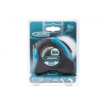 31114 | Рулетка 8 м x 25 мм, магнитный обрезиненный зацеп, двусторонняя шкала, Нейлоновое покрытие, автоматическая фиксация, GROSS SCHLAGFEST-2