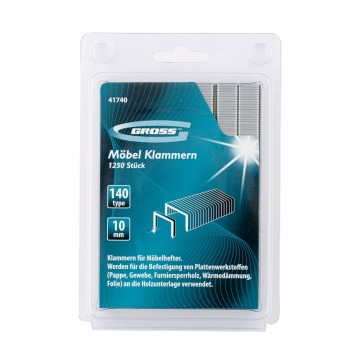 41740 | Скобы, 10 мм, для мебельного степлера, усиленные, тип 140,1250 шт, GROSS-1