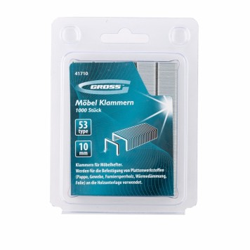 41710 | Скобы, 10 мм, для мебельного степлера, усиленные, тип 53, 1000 шт, GROSS-1