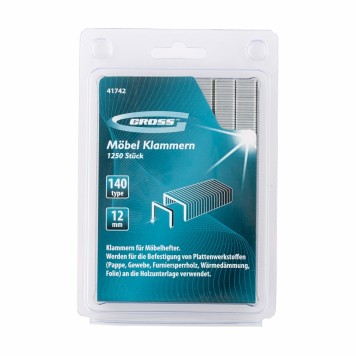 41742 | Скобы, 12 мм, для мебельного степлера, усиленные, тип 140,1250 шт, GROSS-1