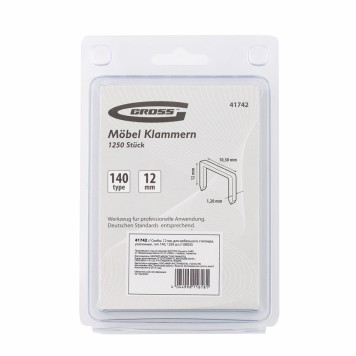 41742 | Скобы, 12 мм, для мебельного степлера, усиленные, тип 140,1250 шт, GROSS-3