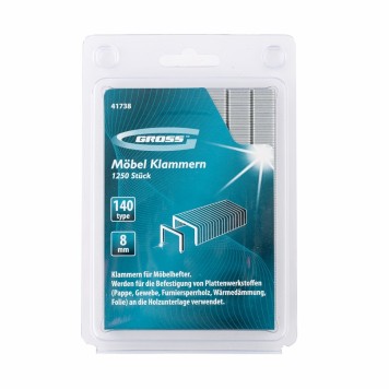 41738 | Скобы, 8 мм, для мебельного степлера, усиленные, тип 140,1250 шт, GROSS-1