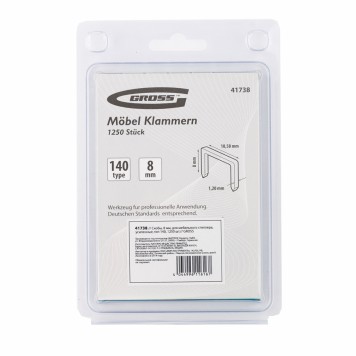 41738 | Скобы, 8 мм, для мебельного степлера, усиленные, тип 140,1250 шт, GROSS-3