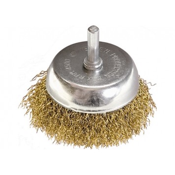 74477 | Щетка для дрели, 65 мм, "чашка" со шпилькой, латунированная витая проволока, MATRIX-1