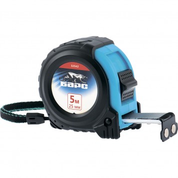 32542 | Рулетка Вектор 5 м х 25 мм, утолщенное полотно, магнитный зацеп, обрезиненный корпус, БАРС-0