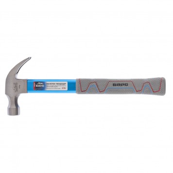 10455 | Молоток-гвоздодер 370 г, фибергласовая обрезиненная рукоятка, алюминиевая защита, БАРС-0