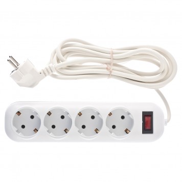 95776 | Удлинитель бытовой серия EF, с заземлением и выключателем, 3 м, 4 розетки, 10 A, STERN-0