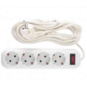 95778 | Удлинитель бытовой серия EF, с заземлением и выключателем, 5 м, 4 розетки, 10 A, STERN-0