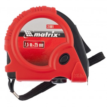 31001 | Рулетка, 7,5 м х 25 мм, обрезиненный корпус, MATRIX RUBBER-0