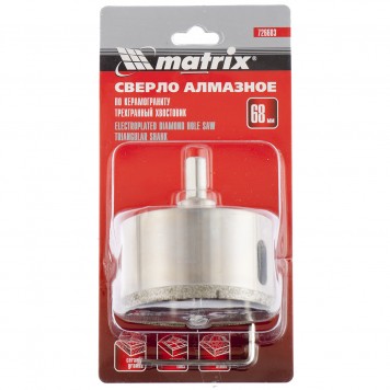 726683 | Сверло алмазное по керамограниту, 68 х 67 мм, трехгранный хвостовик, MATRIX-2