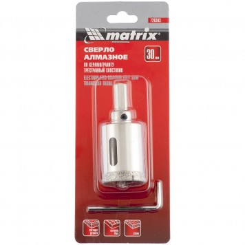 726303 | Сверло алмазное по керамограниту, 30 х 67 мм, трехгранный хвостовик, MATRIX-2