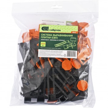 88060 | Система выравнивания плитки СВП, Комплект: зажим, клин 40 х 40 шт, (пакет ПЭНД), СИБРТЕХ-1