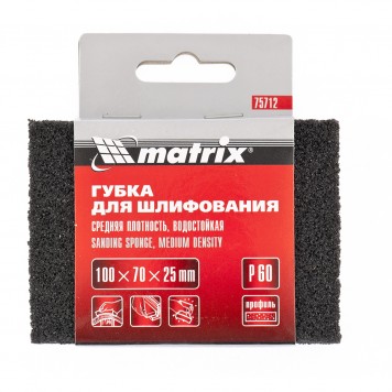 75712 | Губка для шлифования, 100 х 70 х 25 мм, средняя плотность, P 60, MATRIX-1