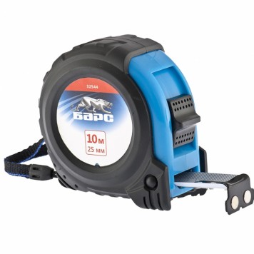32544 | Рулетка Вектор 10 м х 25 мм, утолщенное полотно, магнитный зацеп, обрезиненный корпус, БАРС-0