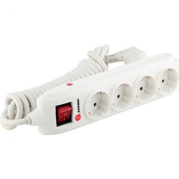 95746 | Удлинитель бытовой с зазем, выключателем, предохранит и шторками, 3 м, 4 розетки, 16 А, STERN-0