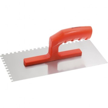 86775 | Гладилка стальная, 280 х 130 мм, зеркальная полировка, пластмассовая ручка, зуб 6 х 6 мм, MATRIX-0