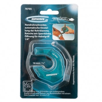78705 | Труборез ладонный, 16 мм, 1/2, автоматическая регулировка зажима трубы, трещотка с храповым механизмом, отверстие 1/4, GROSS PIRANHA-1