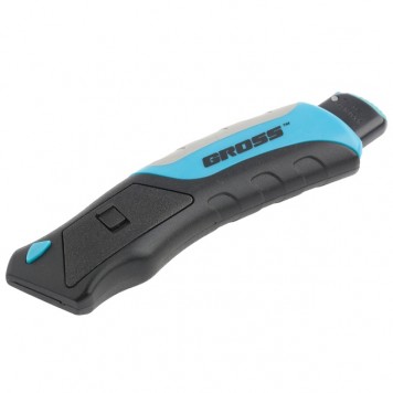 78879 | Нож, ремонтно-монтажный, трехкомпонентная рукоятка, кнопочный автовыброс, возврат лезвия, 175 мм, 5 заточенных лезвий, GROSS-0