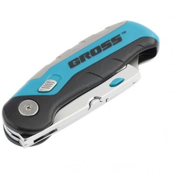 78882 | Нож, ремонтно-монтажныйный, складной, трехкомпонентная рукоятка, контейнер-держатель для лезвий, 175 мм, 2 заточенных лезвия, GROSS-1