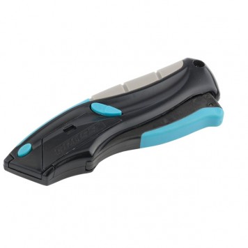 78870 | Нож, ремонтно-монтажный, трехкомпонентная рукоятка, авто выброс, возврат лезвия, пистолетного типа, 170 мм, 5 запасных лезвия, GROSS-0