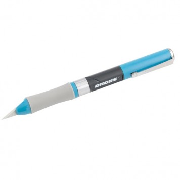 78885 | Нож для дизайна, выдвижное перовое лезвие, двухкомпонентная рукоятка, металлическая клипса для фиксации, 150 мм, 2 заточенных лезвия, GROSS-0