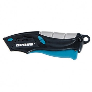 78873 | Нож ремонтно-монтажный МИНИ, трехкомпонентная рукоятка, авто выброс, возврат лезвия, 100 мм, 2 запасных лезвия, GROSS-0