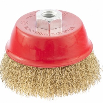 74605 | Щетка для УШМ, 100 мм, М14, "чашка", латунированная витая проволока, MATRIX-0