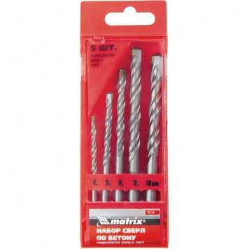 70730 | Набор сверл по бетону, 4-5-6-8-10 мм, пластиковый кейс, MATRIX-0